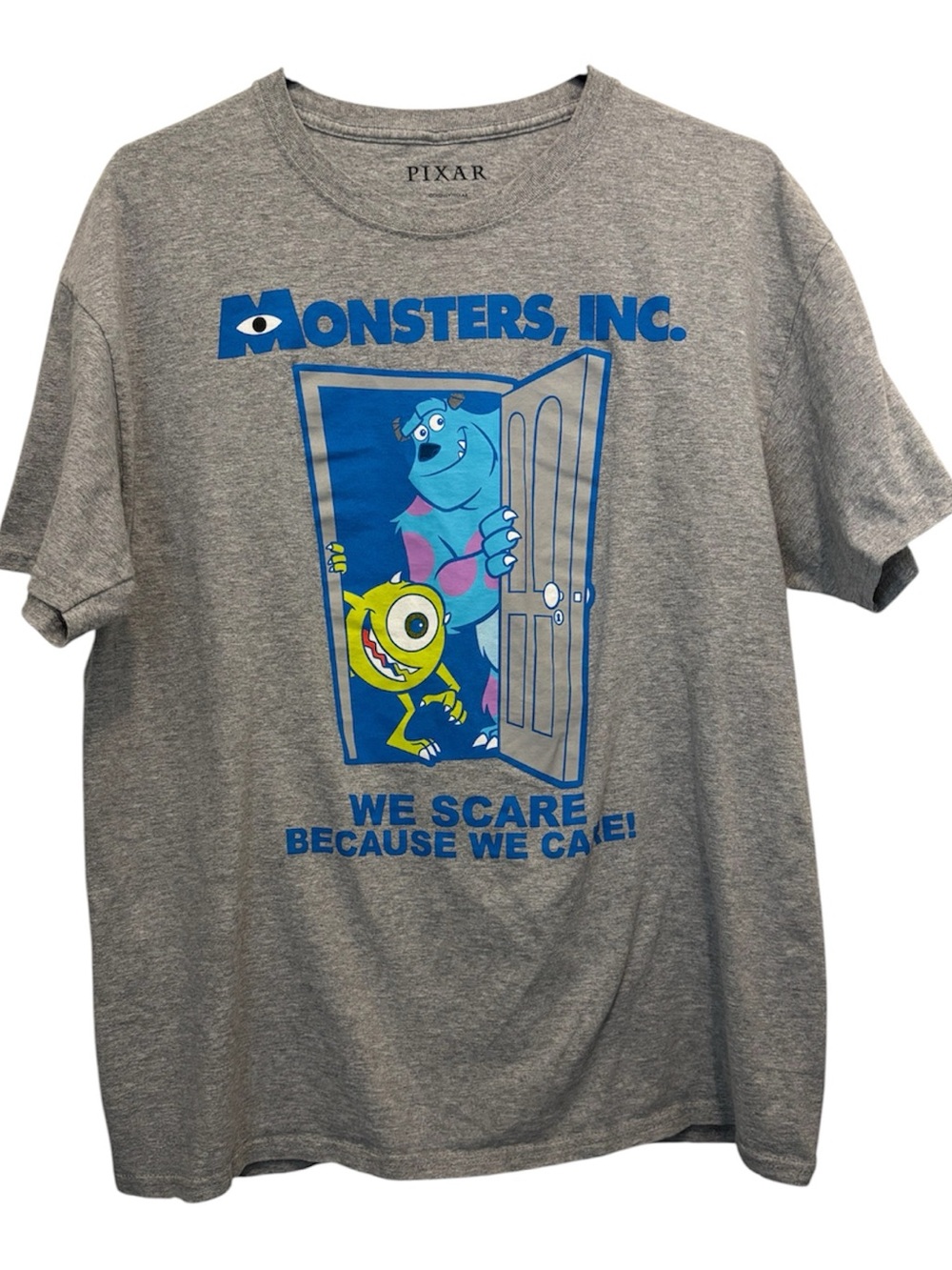 Disney Monsters, Inc. Gray Short Sleeve Tee with Blue, Green and Purple Print